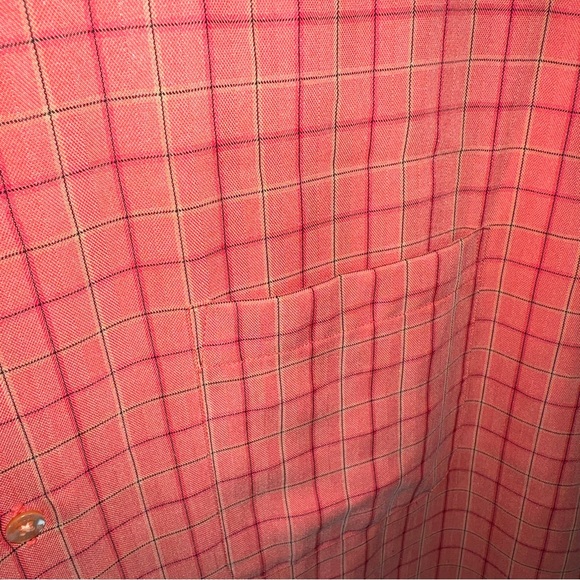 Bugatchi Uomo Orange Checker Plaid Button Down Short Sleeve Mens Shirt Size L. - Picture 3 of 7